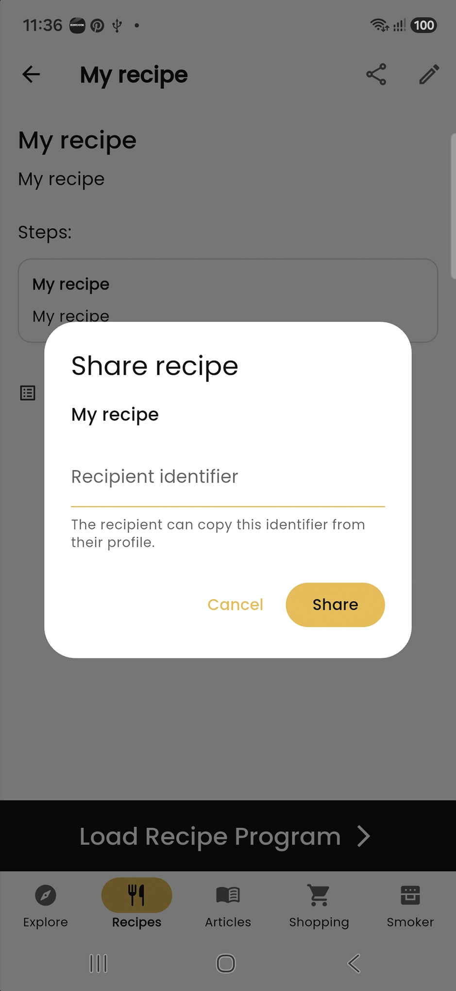 Sharing your own recipe in BORCOOK