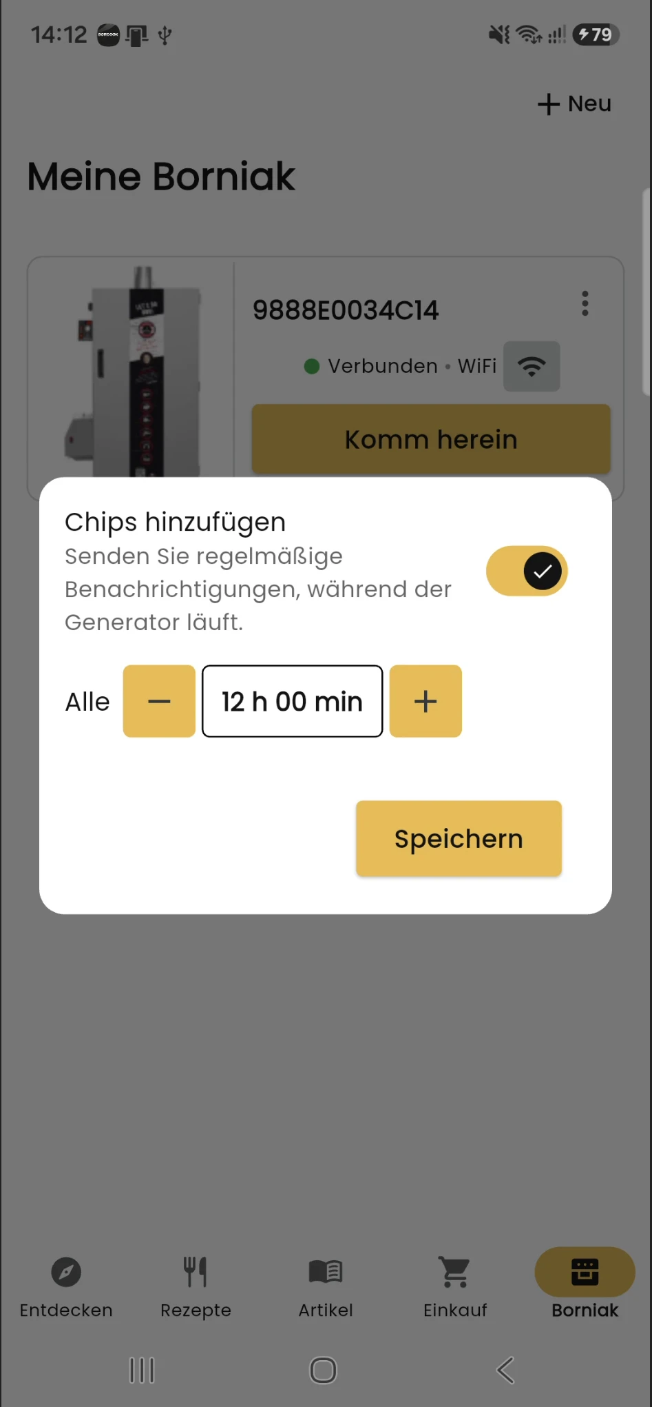 Erinnerung zum Nachfüllen der Räucherchips in BORCOOK einstellen