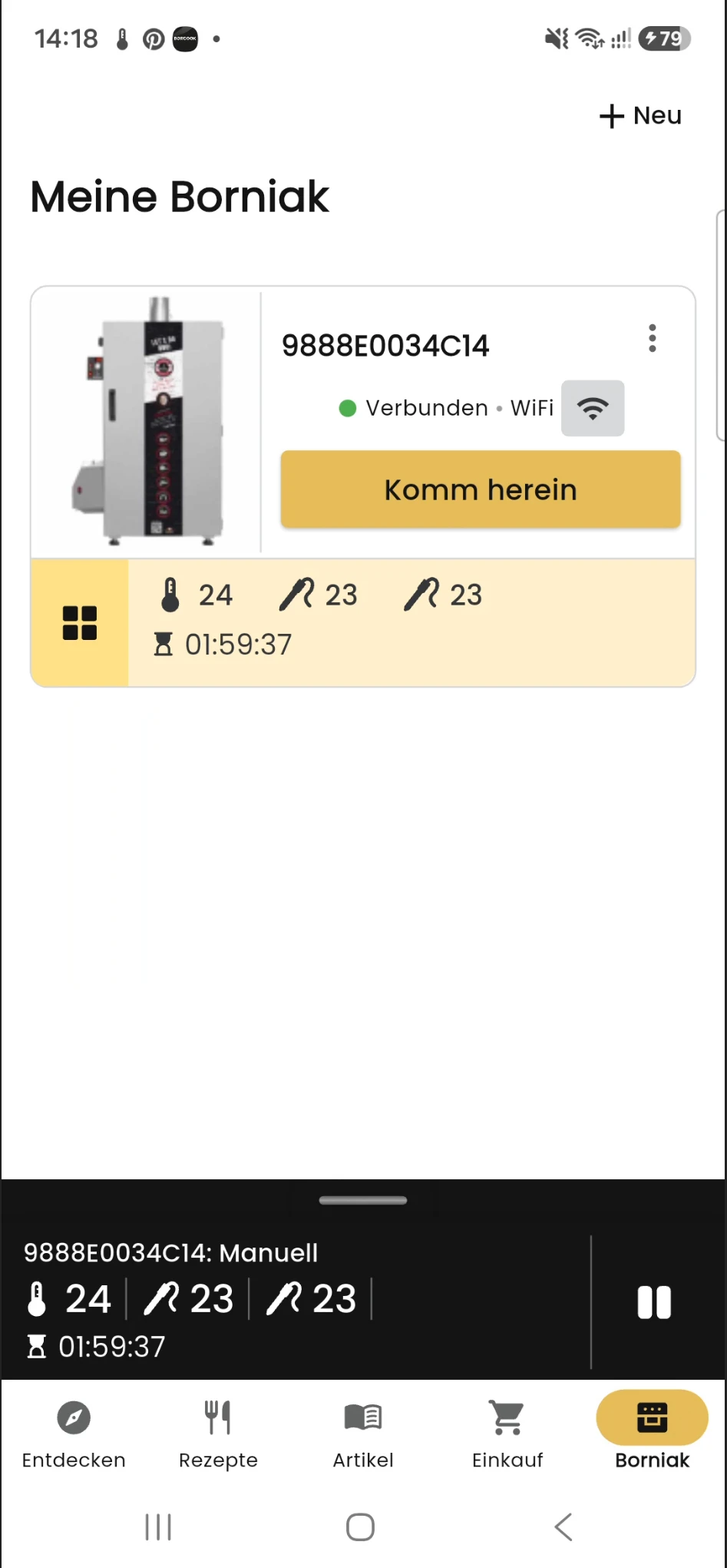 Bedienfeld des Räucherofens